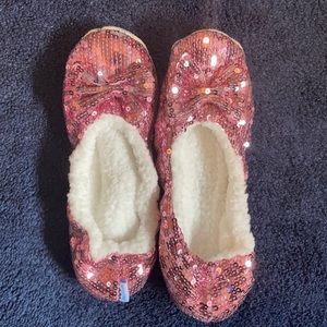 Pink Bow Sequin Slippers